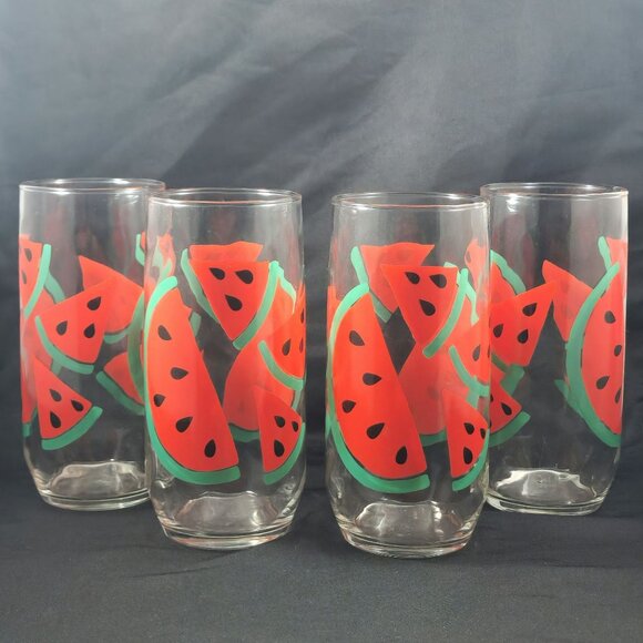 Vintage Libbey Retro Watermelon Glass Set Highball Tumbler Cup Drinking Glasses - Picture 3 of 3